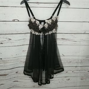 Victoria's Secret Sheer Black Floral Baby Doll‎